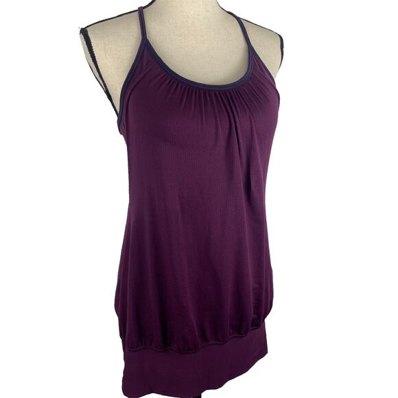 Lululemon No Limits Tank Top Plum Hyper Stripe Athletic Built in Bra Womens - Picture 12 of 12